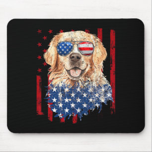 Tapis De Souris Chien Retriever Doré Drapeau Américain Usa Rétro 4