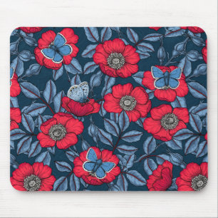 Tapis De Souris Chien rose et papillons en bleu et rouge