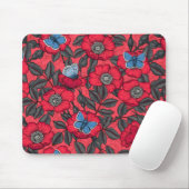 Tapis De Souris Chien rose et papillons en rouge et bleu (Avec souris)