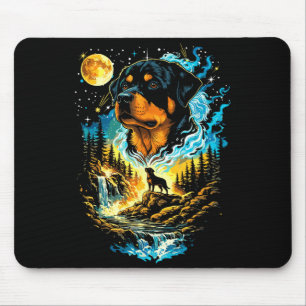 Tapis De Souris Chien Rottweiler hurlant à la lune vintage drôleRo