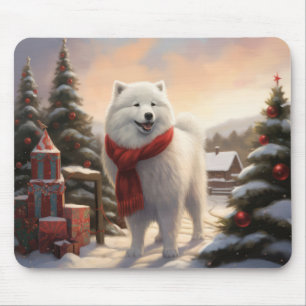 Tapis De Souris Chien Samoyé à Noël de neige