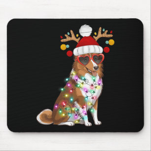 Tapis De Souris Chien Sheltie Noël drôle Xmas Lumières Santa Desi