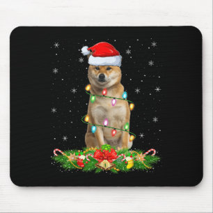Tapis De Souris Chien Shiba Inu Lumières de Noël Drôle de Chapeau