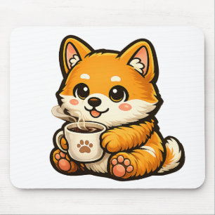 Tapis De Souris Chien Shiba Inu mignon avec du café – Illustration