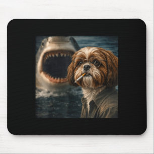 Tapis De Souris Chien shih tzu cool avec selfie requin drôle sombr