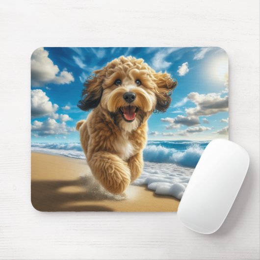 Tapis De Souris Chien sur la plage mousepad (Avec souris)