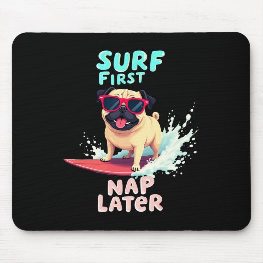 Tapis De Souris Chien surfant Pug cool (Devant)