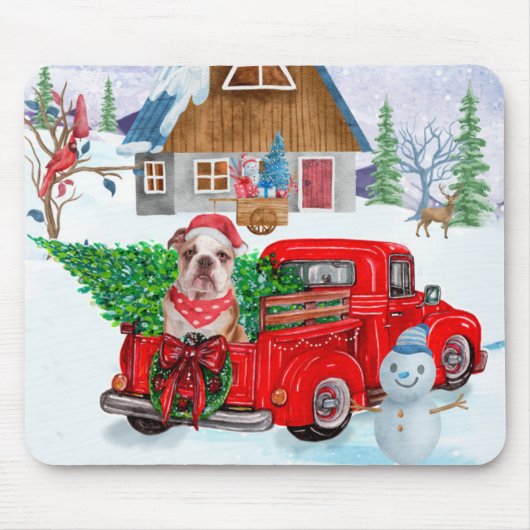 Tapis De Souris Chien-taureau Anglais En Livraison De Noël Camion  (Devant)