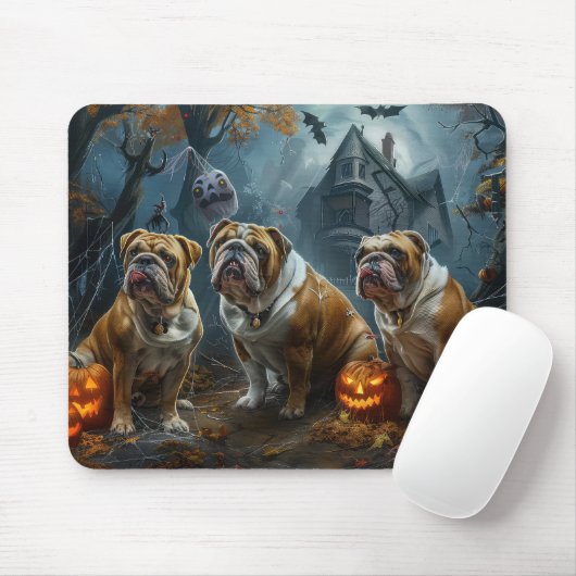 Tapis De Souris Chien-taureau Halloween nuit Chien de nuit plaisir (Avec souris)