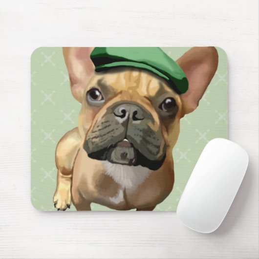 Tapis De Souris Chien-taureaux français Brown avec Casquette vert (Avec souris)