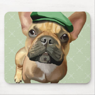 Tapis De Souris Chien-taureaux français Brown avec Casquette vert