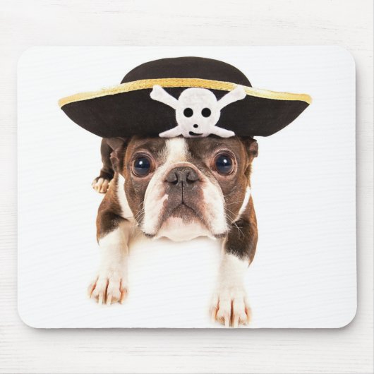 Tapis De Souris Chien Terrier De Boston Habillé Comme Un Pirate (Devant)