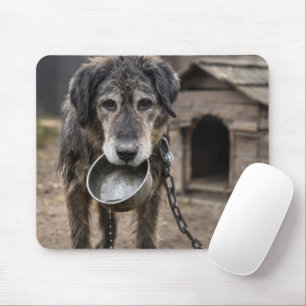 Tapis De Souris Chien triste avec un bol d'eau vide