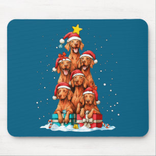 Tapis De Souris Chien Vizsla Viszla Mignon Chapeau de Noël d'Arbre
