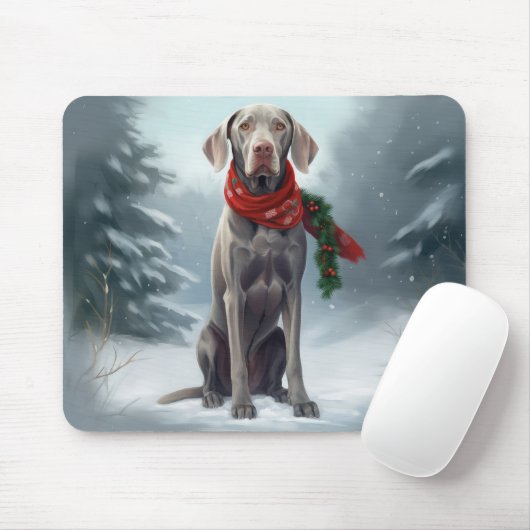 Tapis De Souris Chien Weimaraner à Noël de neige (Avec souris)