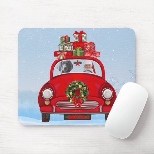 Tapis De Souris Chien Weimaraner En Voiture Avec Le Père Noël Jete (Avec souris)