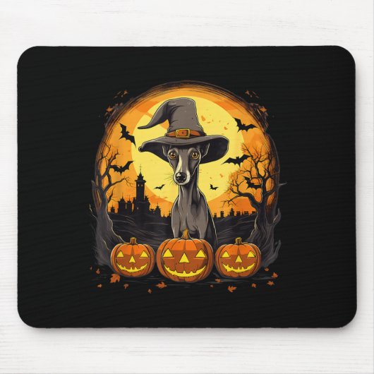 Tapis De Souris Chien Whippet Sorcière Halloween Effrayant (Devant)