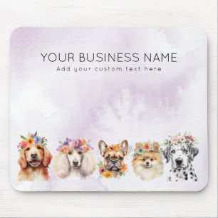 Tapis De Souris Chiens adorables avec couronne de fleurs, aquarell