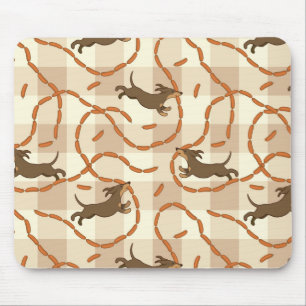 Tapis De Souris chiens chanceux avec l'arrière - plan de saucisse