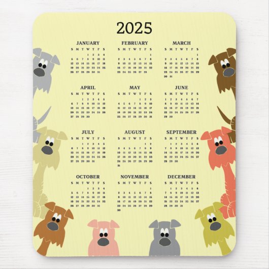 Tapis De Souris Chiens colorés 2025 Calendrier Mousepad (Devant)