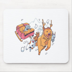 Tapis De Souris Chiens de Noël et traîneau de chat