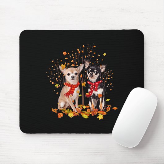 Tapis De Souris Chihuahua Bonjour Automne Chien Feuilles automne T (Avec souris)