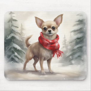 Tapis De Souris Chihuahua Chien dans Noël de neige
