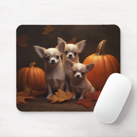 Tapis De Souris Chihuahua Chiot Automne Citrouille de plaisir (Avec souris)