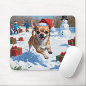 Tapis De Souris Chihuahua coule en neige avec le Casquette de Noël (Avec souris)