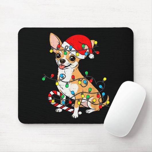 Tapis De Souris Chihuahua Dog Christmas Lights Santa Xmas Pet Dog (Avec souris)