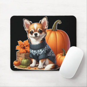 Tapis De Souris Chihuahua mignon en pull avec des citrouilles