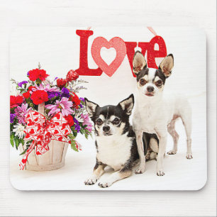 Tapis De Souris Chihuahua's, Fleurs et Amour