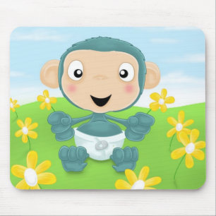 Tapis De Souris chimpanzé de bébé dans le domaine des fleurs