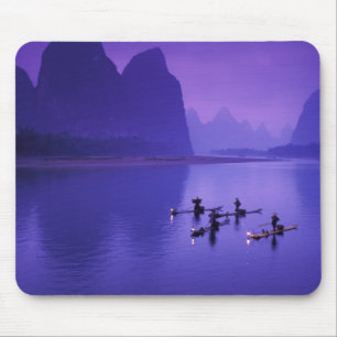 Tapis De Souris Chine, rivière Li. Pêcheurs au cormoran.
