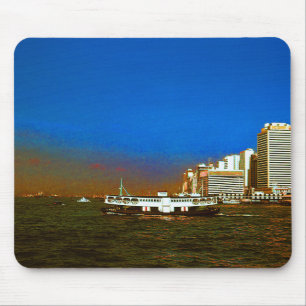Tapis De Souris Chine vintage Hong Kong bateau gratte-ciel mer