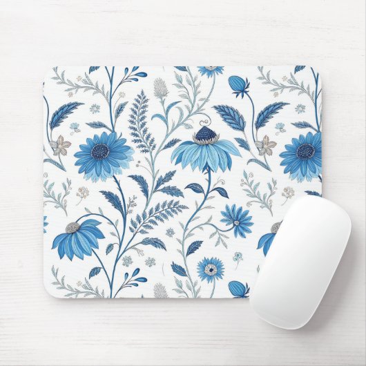 Tapis De Souris Chinoiserie Blue Echinacea Pattern (Avec souris)