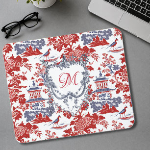 Tapis De Souris Chinoiserie Vintage Delft rouge français monogramm