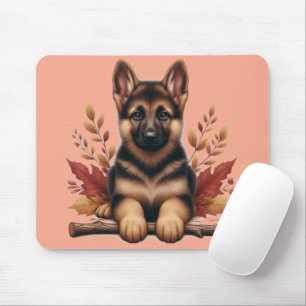 Tapis De Souris Chiot Berger Allemand Avec Feuilles D'automne
