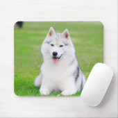 Tapis De Souris Chiot blanc sibérien Husky sur terrain vert d'herb (Avec souris)
