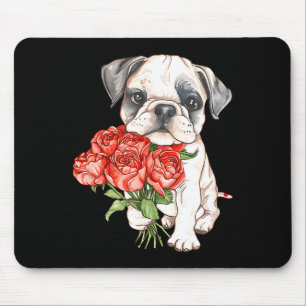 Tapis De Souris Chiot bouledogue à l'aquarelle mignon tenant des r