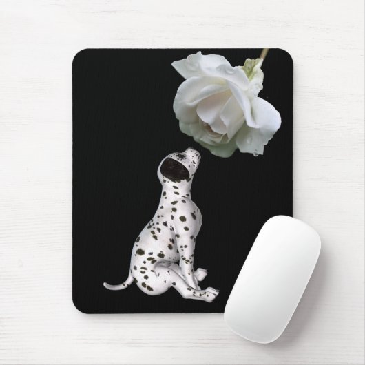 Tapis De Souris Chiot dalmate Et Rose Blanche (Avec souris)