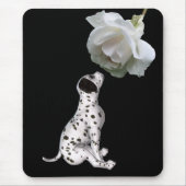 Tapis De Souris Chiot dalmate Et Rose Blanche (Devant)