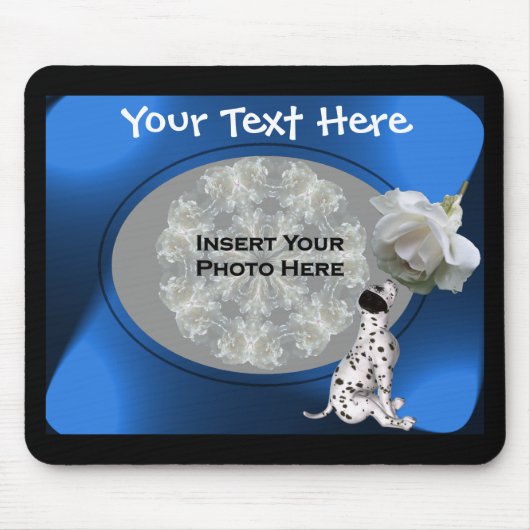 Tapis De Souris Chiot dalmate Et Rose Blanche Photo (Devant)