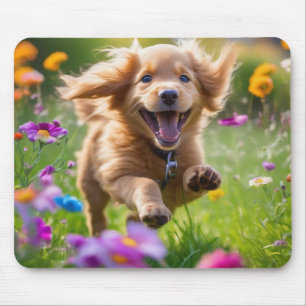 Tapis De Souris Chiot dans le champ de fleurs Pad souris
