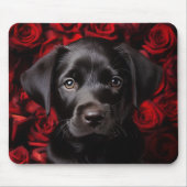 Tapis De Souris Chiot de récupération Labrador avec rose (Devant)