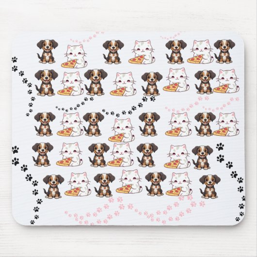 Tapis De Souris Chiot et chaton adorable avec Pizza Mousepad (Devant)