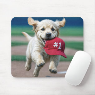 Tapis De Souris Chiot Golden Retriever avec #1 Casquette Red Baseb