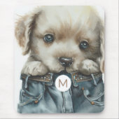 Tapis De Souris Chiot mignon en Jeans Art Monogram Mousepad (Devant)