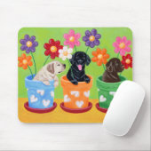 Tapis De Souris Chiots de Labrador de pot de fleur (Avec souris)