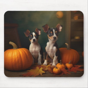 Tapis De Souris Chiots Rat Terrier Délice d'Automne Citrouille